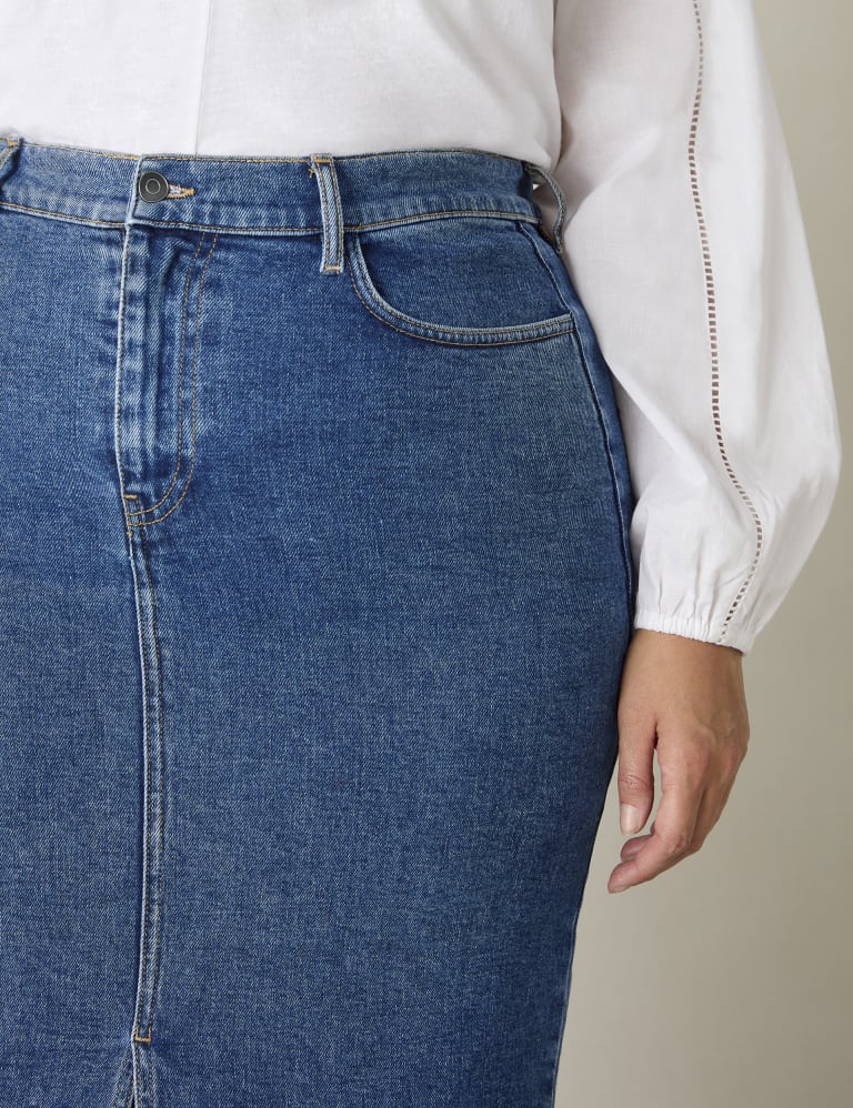 Denim Split Front Midi Skirt, Live Unlimited London