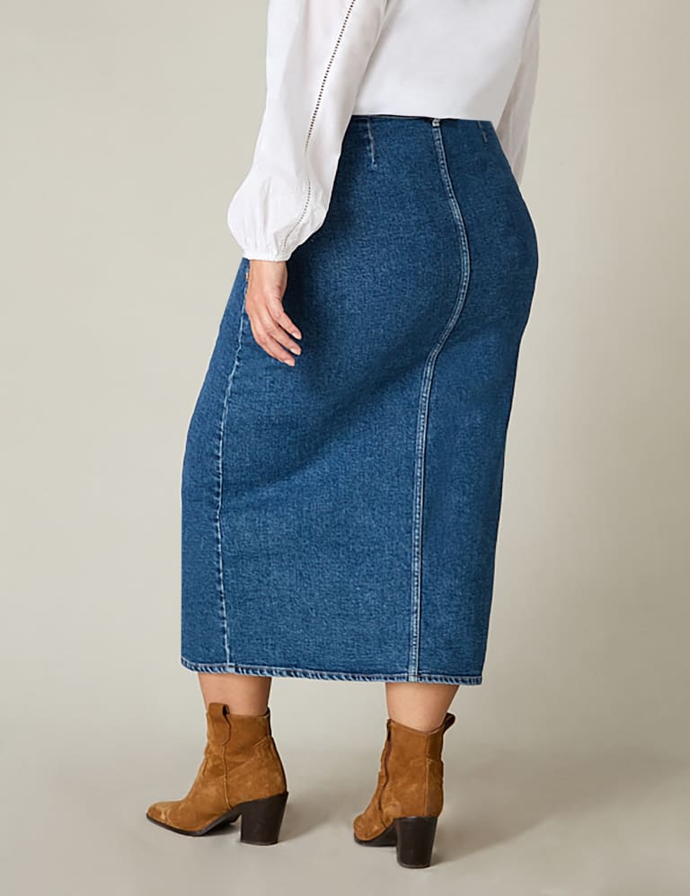 Denim Split Front Midi Skirt, Live Unlimited London