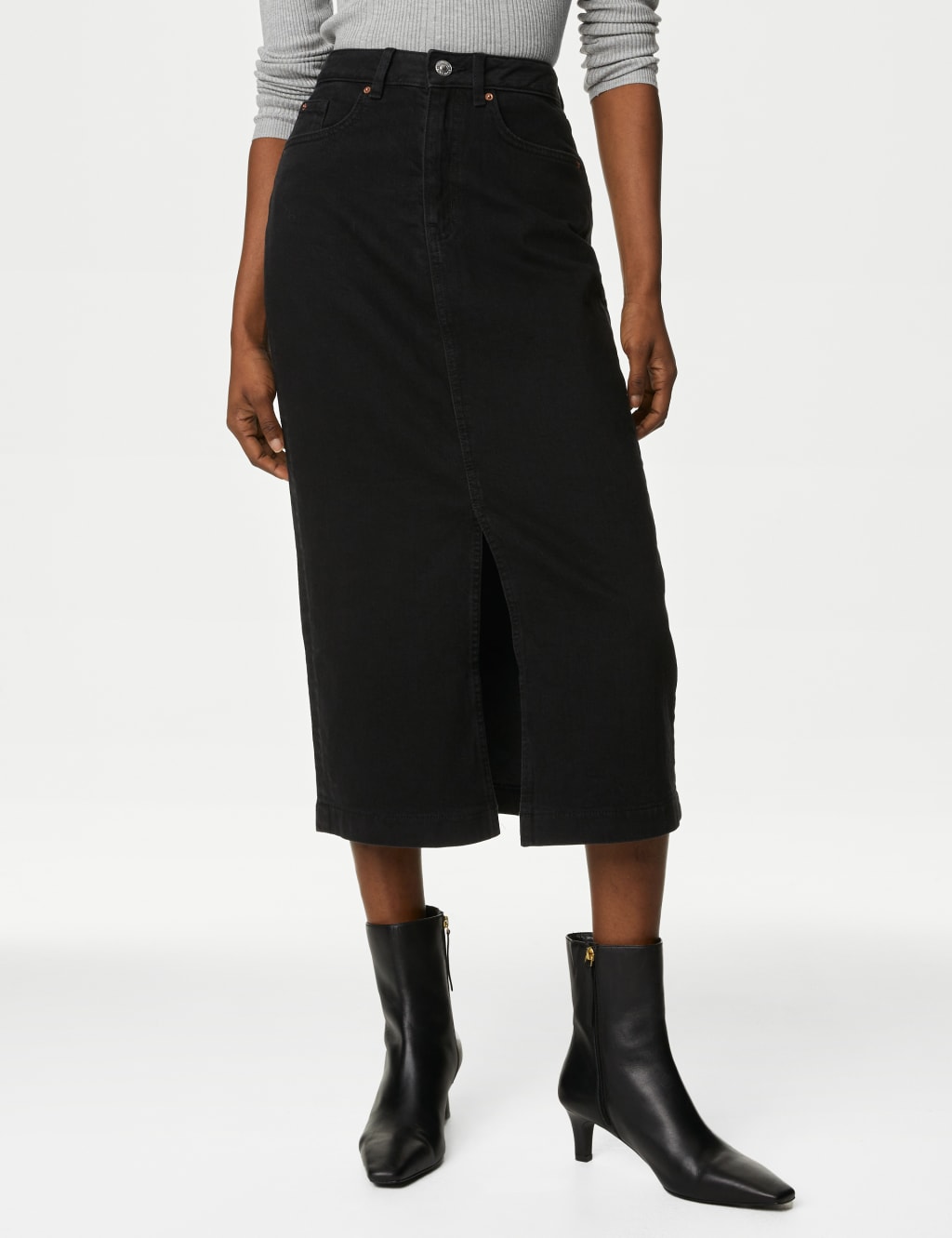 Long black denim skirt store