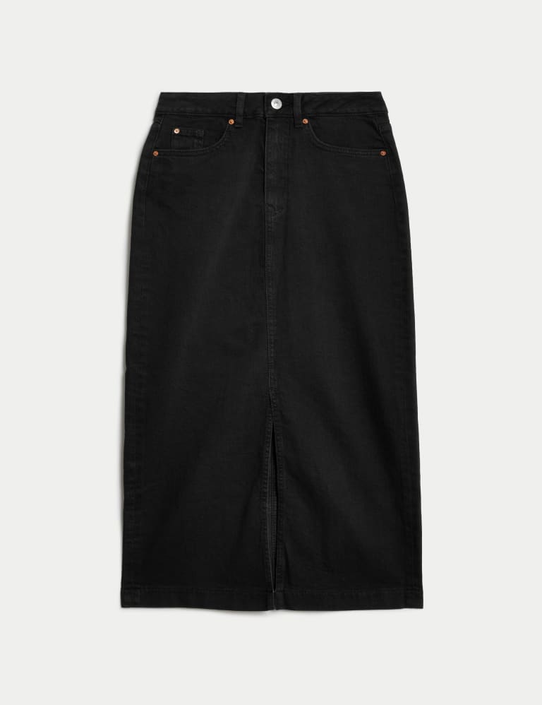 Denim Split Front Midi Skirt