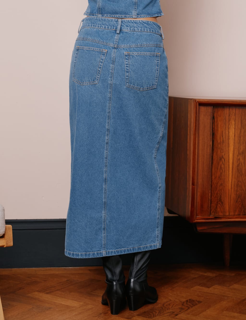 Prps split-front a-line cheap denim midi skirt