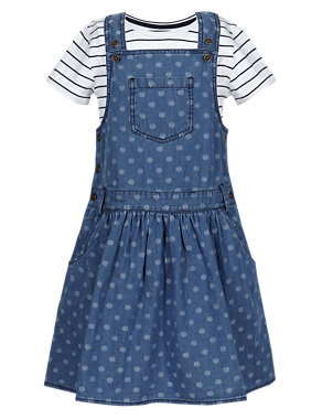Denim Spotted Pinny Dress & T-Shirt Girls Outfit (1-7 Years) Image 2 of 3