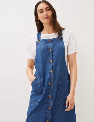 ladies denim midi pinafore dress