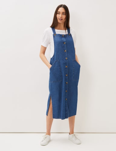 Denim Square Neck Midi Pinafore Dress 4 of 6