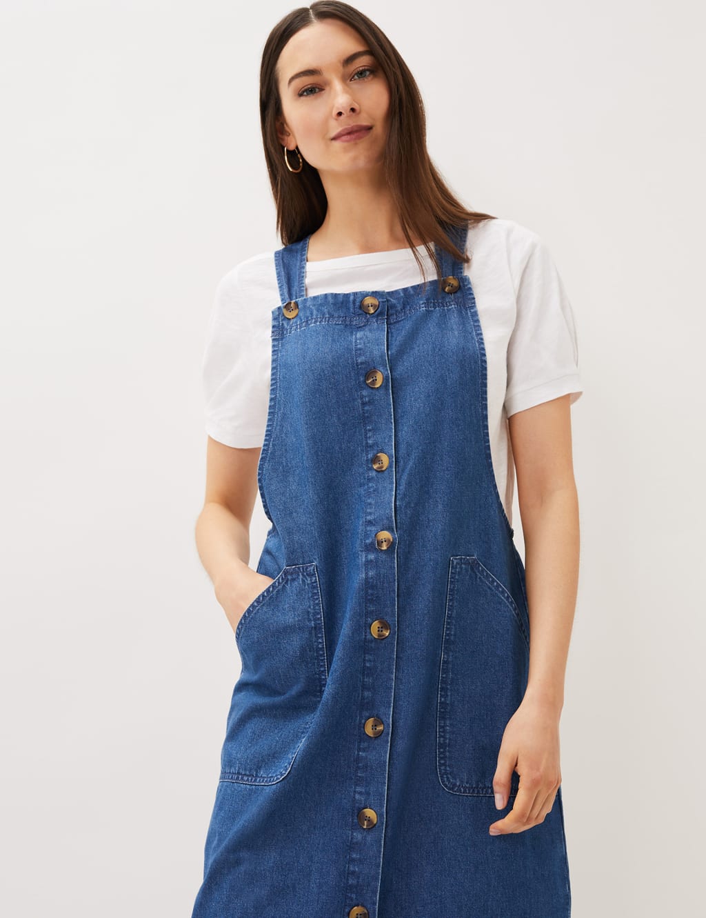 Denim Square Neck Midi Pinafore Dress 5 of 6
