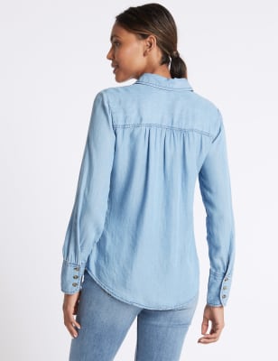 Denim Tencel Long Sleeve Shirt, M&S Collection