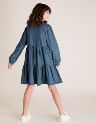 m&s denim tiered dress