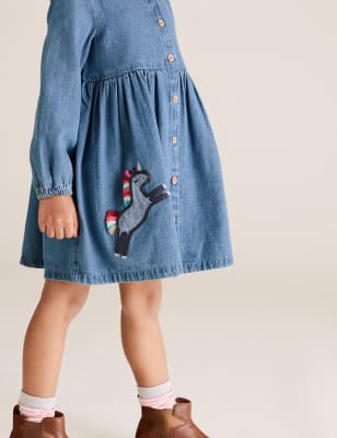 Denim Unicorn Appliqu Dress 2 7 Yrs M S