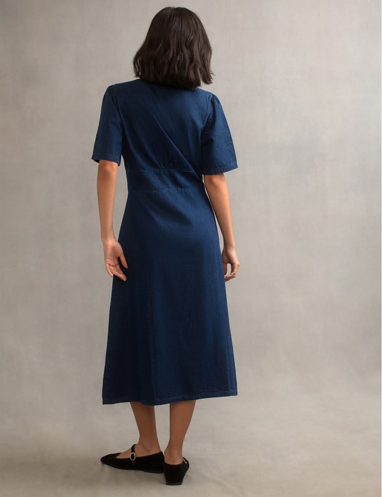 Denim V-Neck Button Through Midi Tea Dress 4 of 4