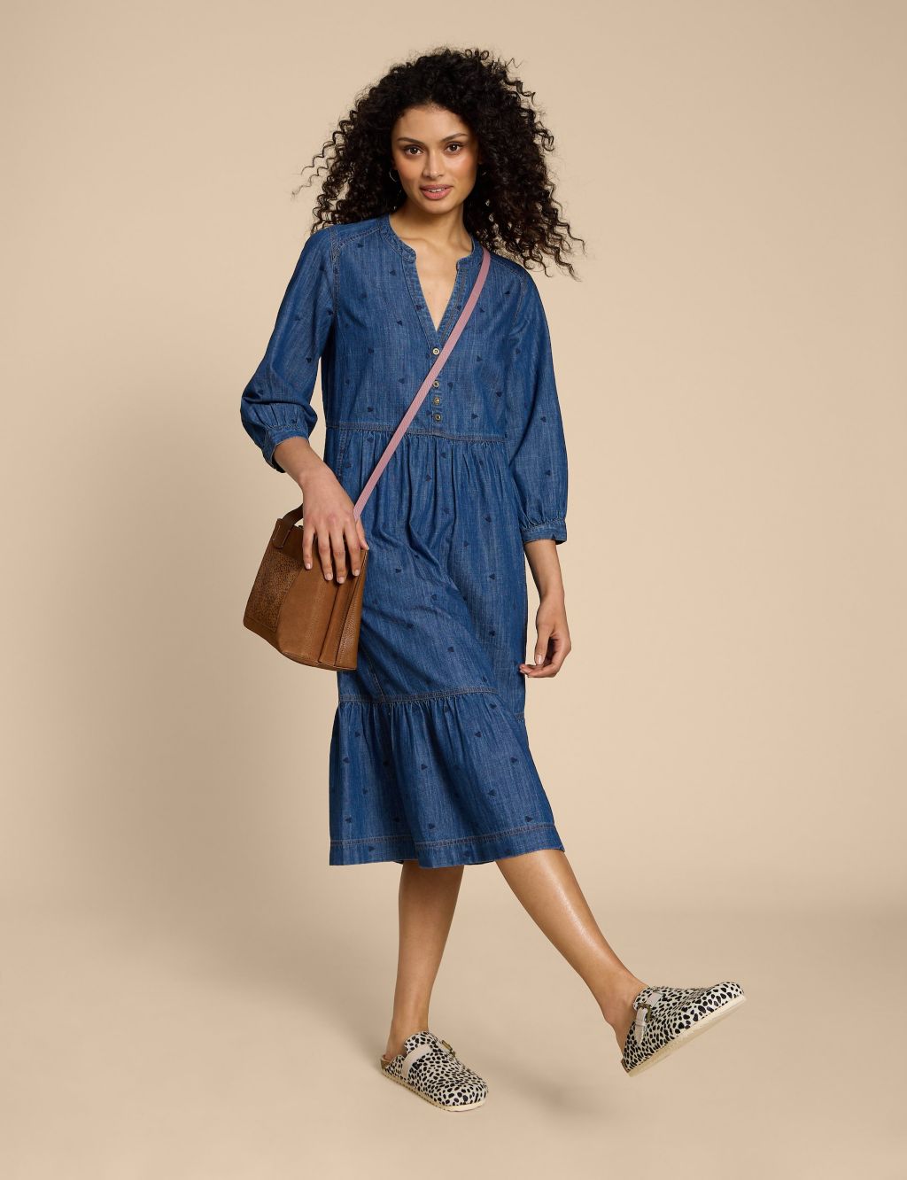Denim V-Neck Midi Relaxed Tiered Dress 5 of 5