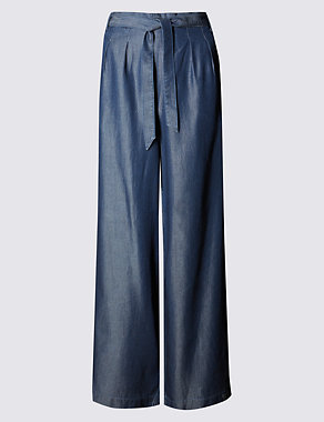 Denim Wide Leg Belted Trousers Image 2 of 3