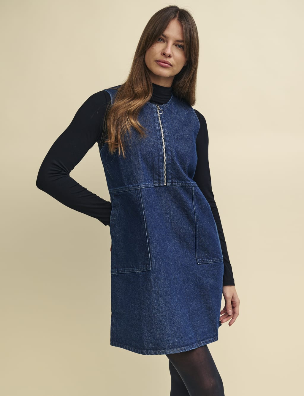 Denim zip new arrivals pinafore dress