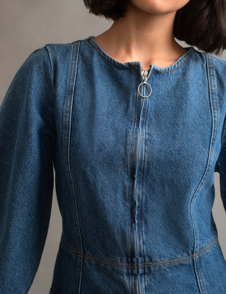 Camo zip 2025 up denim dress
