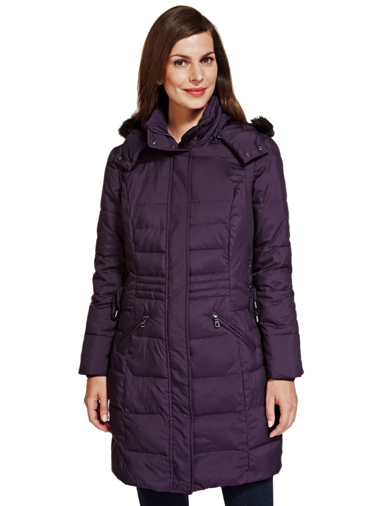 Detachable Faux Fur Trim Padded Coat with Stormwear