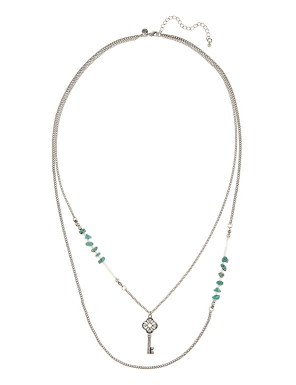 Diamanté & Stone Layered Key Necklace Image 1 of 1
