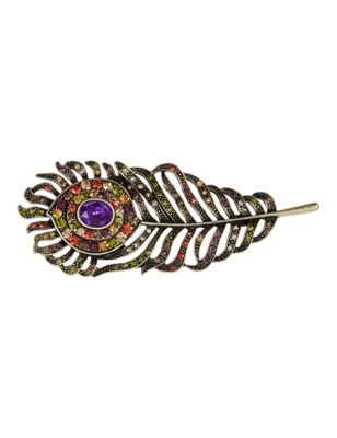 Diamanté Feather Eye Brooch Image 1 of 2