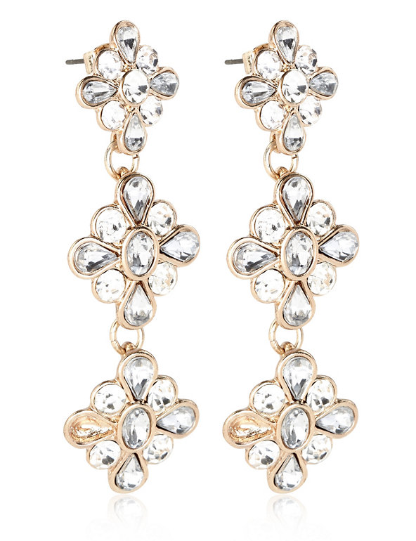 Diamanté Floral Elaborated Drop Earrings Image 1 of 1