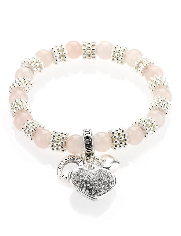 Diamanté Heart Charm Stretch Bracelet Image 1 of 1