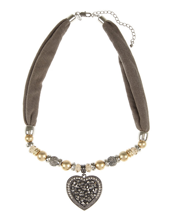 Diamanté Heart Pendant Scarf Necklace Image 1 of 1