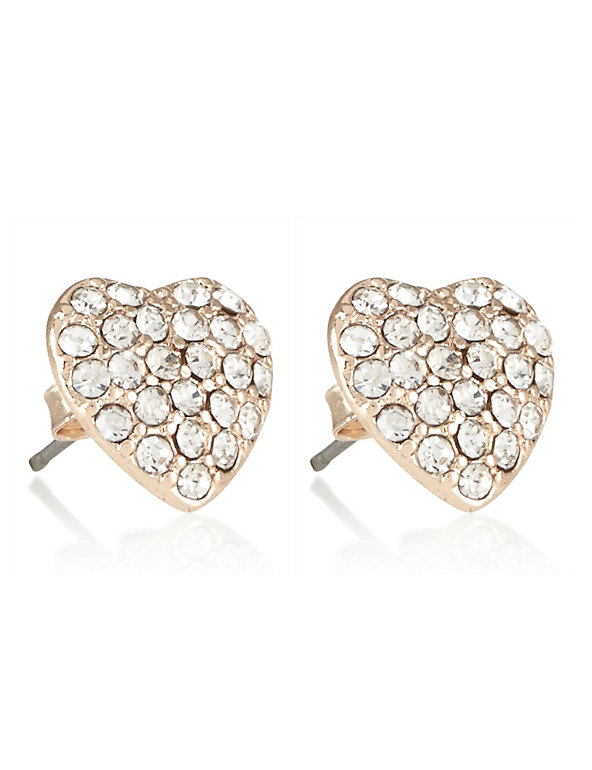 Diamanté Pave Heart Stud Earrings Image 1 of 1