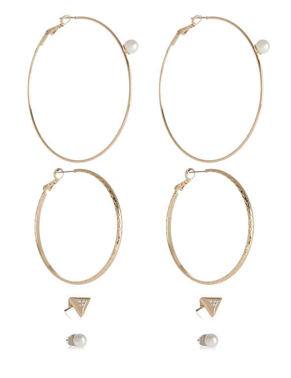 Diamanté Pearl Effect Hoop Earrings Set Image 1 of 1