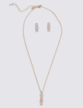 Diamanté Round Drop Necklace & Earrings Set Image 2 of 3