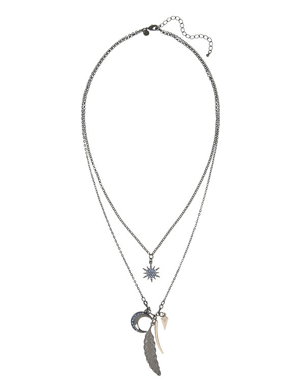 Diamanté Star & Moon Layered Long Necklace Image 1 of 1