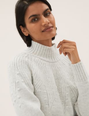 Beige funnel neck clearance jumper