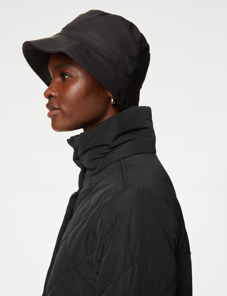 Diamond Quilted Funnel Neck Longline Coat M S Collection M S