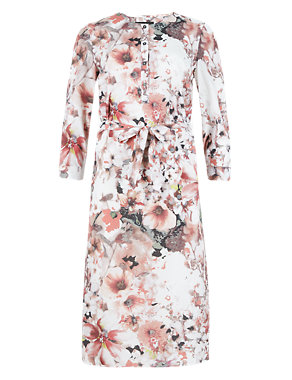 Digital Floral Pleated Belted Shift Dress Image 2 of 4