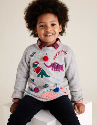 Dinosaur Applique Christmas Jumper 2 7 Yrs M S