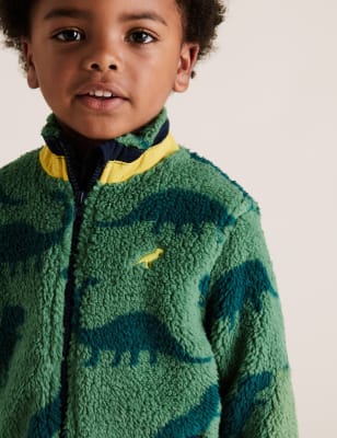 Boys Long Sleeve Embroidered Dino Fleece Knit Hoodie - Dino