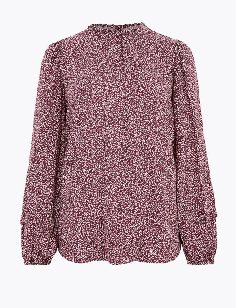 Ditsy Floral Frill Neck Long Sleeve Blouse | M&S Collection | M&S