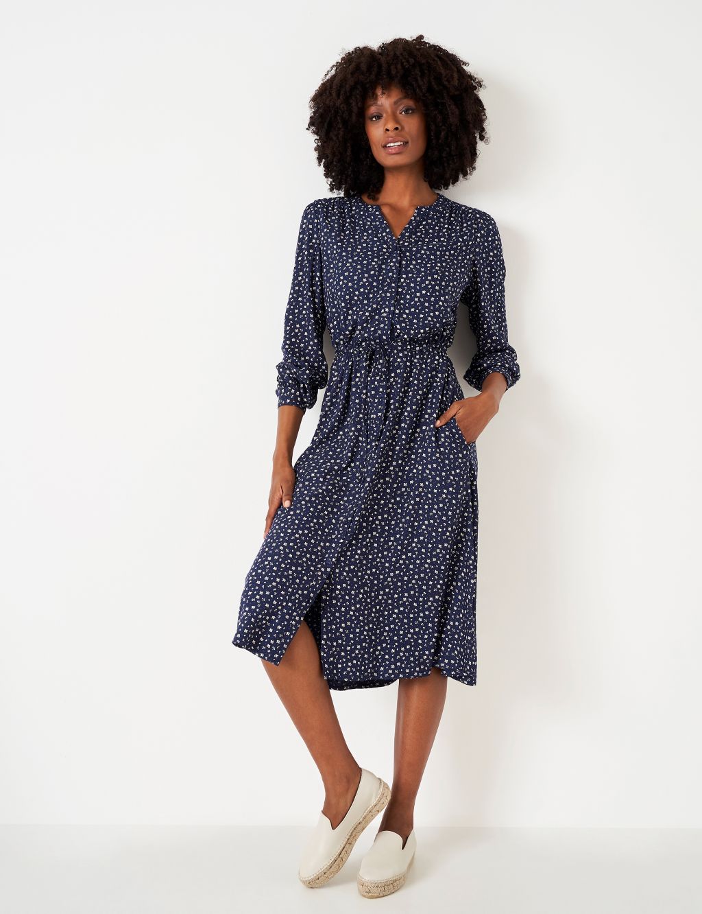 Ditsy Floral Notch Neck Midi Waisted Dress | Crew Clothing | M&S