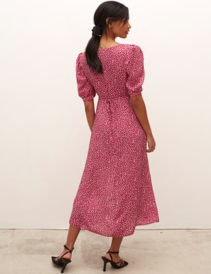 floral puff sleeve midaxi tea dress