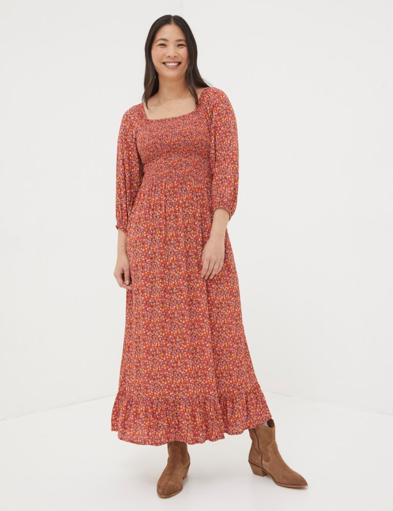 Ditsy Floral Shirred Midi Waisted Dress 1 of 5
