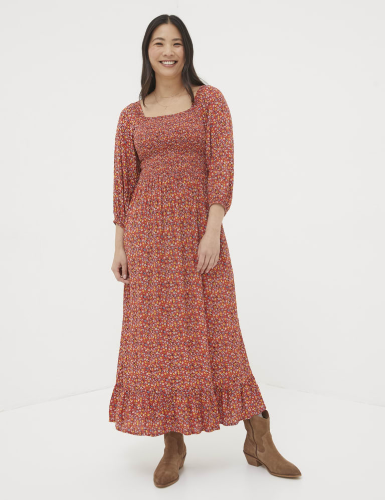 Ditsy Floral Shirred Midi Waisted Dress 1 of 5