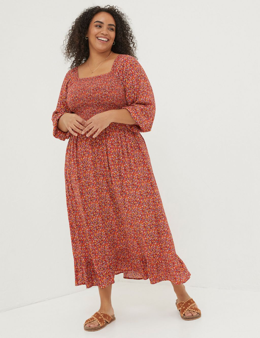 Ditsy Floral Shirred Midi Waisted Dress 5 of 5
