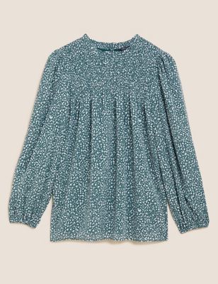 Ditsy Floral Smocked Long Sleeve Blouse Image 2 of 6