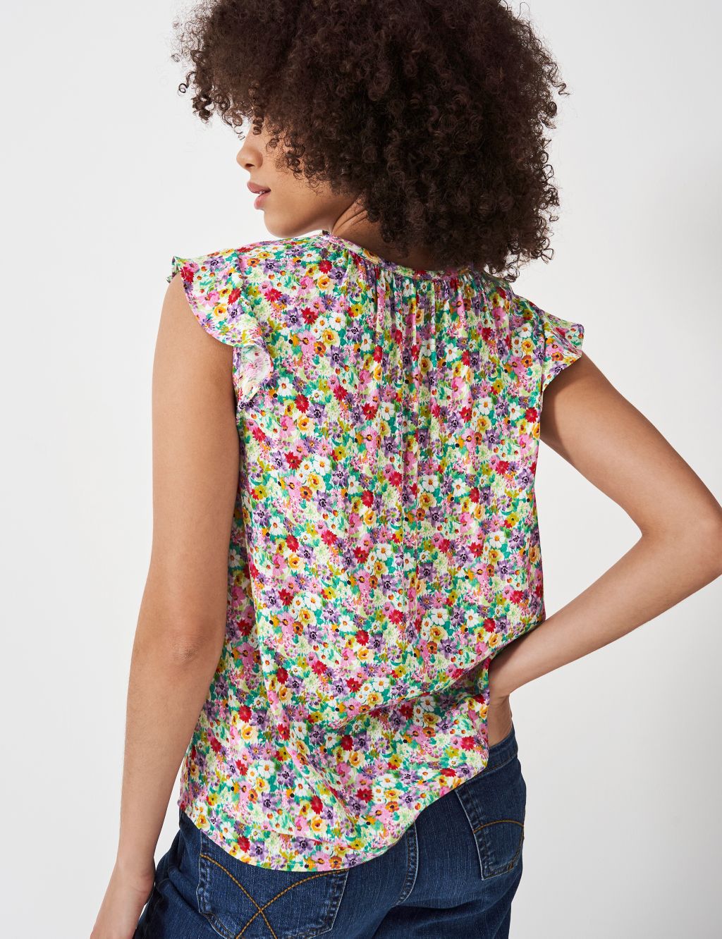 Ditsy Floral Tie Neck Frill Sleeve Top 4 of 6