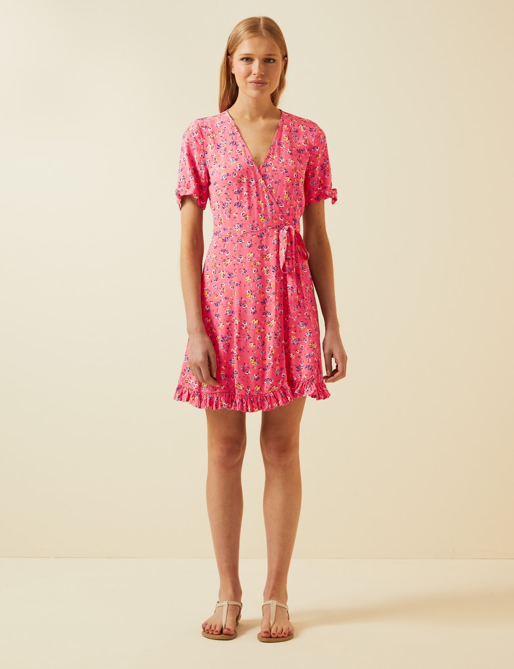 Ditsy Floral Tie Sleeve Mini Wrap Dress | M&S X GHOST | M&S