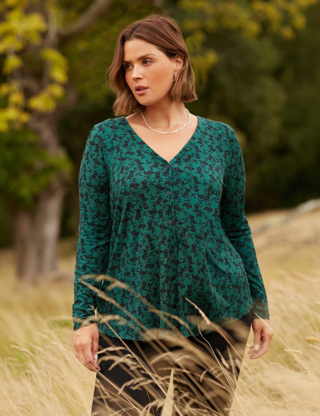 Cotton Button Front Shirt - Lively Ditsy