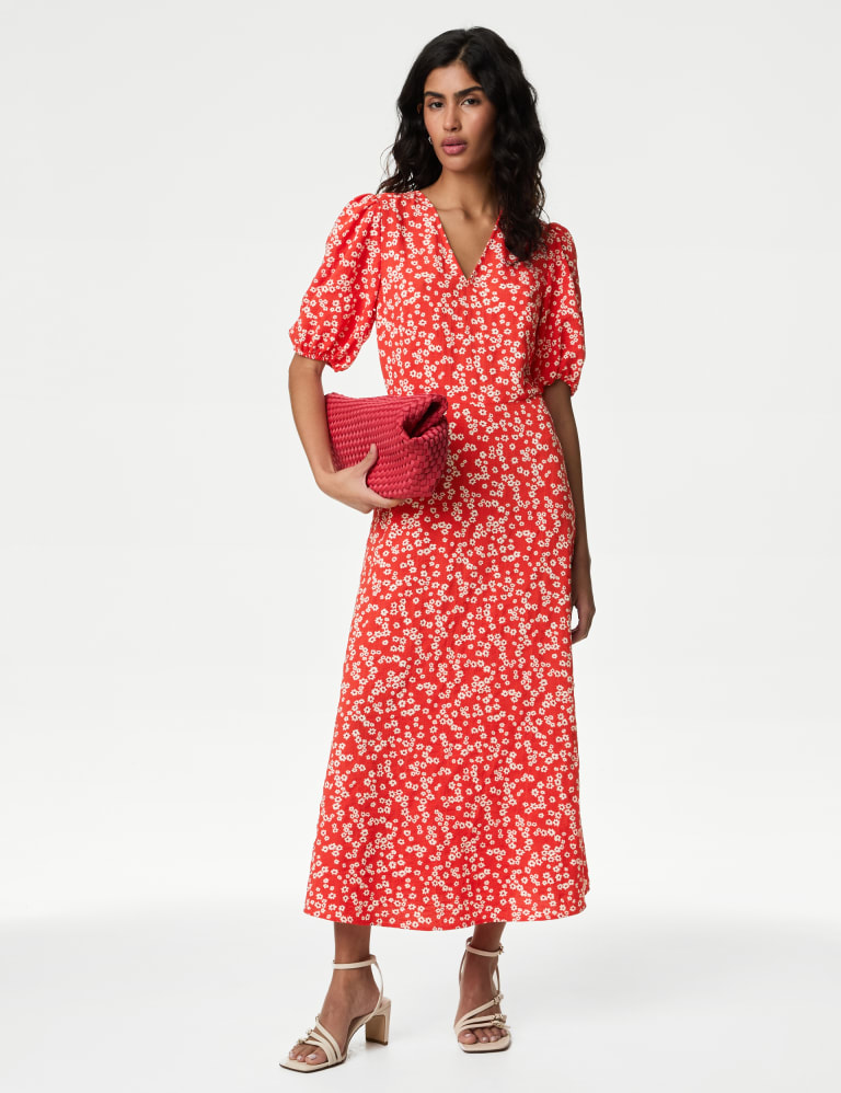 Ditsy Floral V-Neck Midaxi Tea Dress 1 of 4