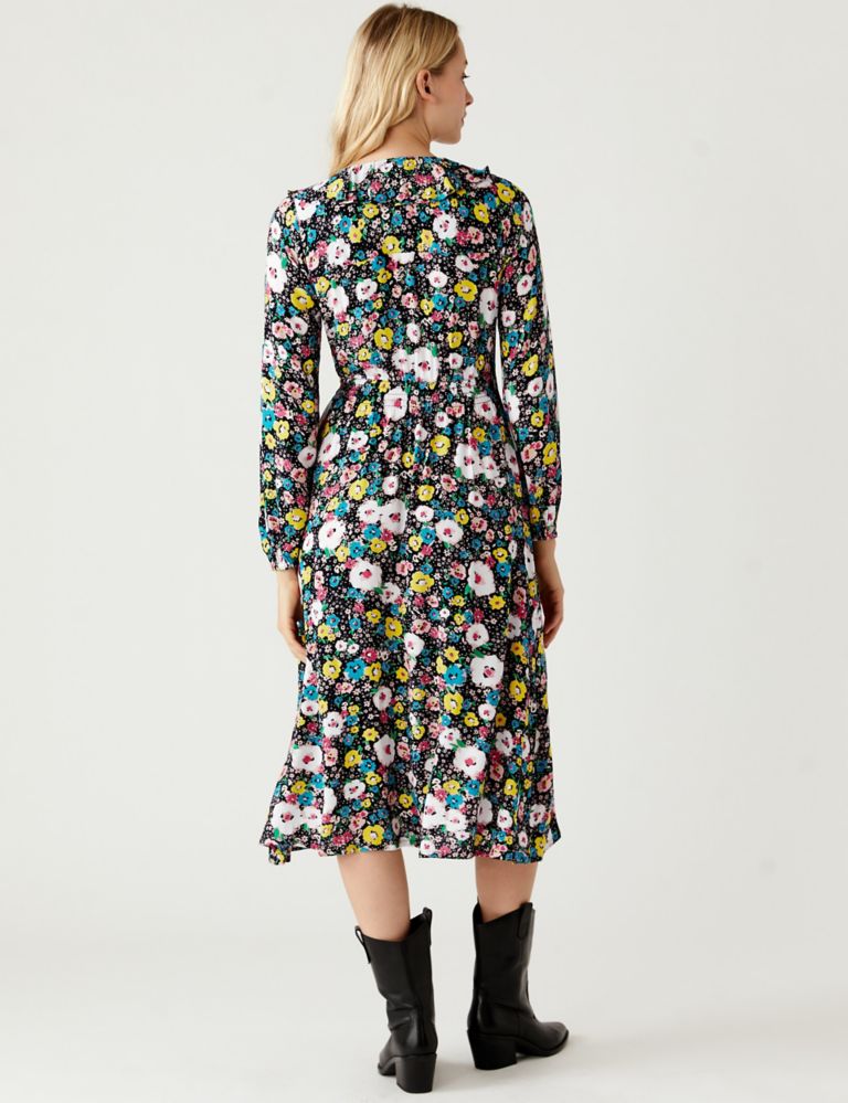 Ditsy Floral V-Neck Midi Waisted Dress | M&S Collection | M&S