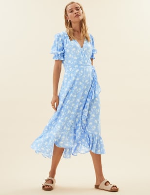 Midi wrap floral clearance dress