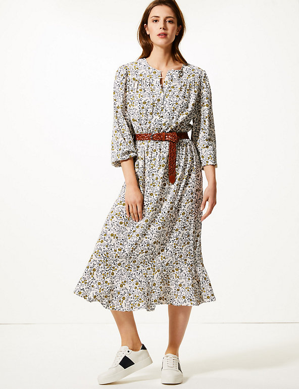 Ditsy Floral Waisted Midi Dress | M☀S ...