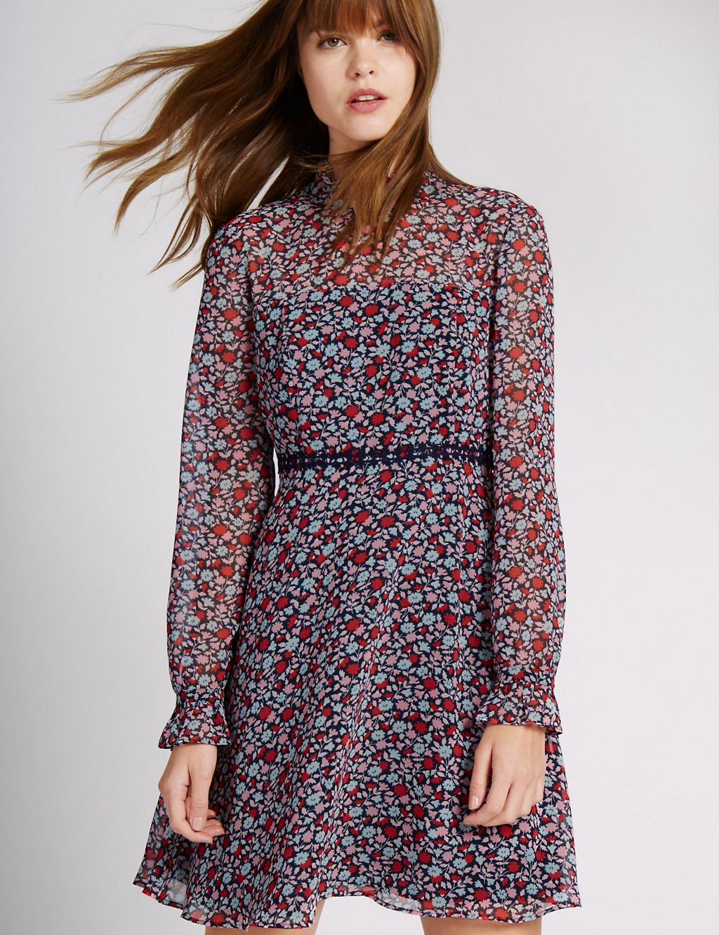 Ditsy Print Long Sleeve Fit & Flare Dress 4 of 4