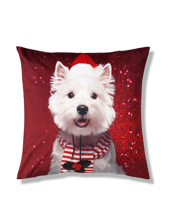 Dog Print Christmas Cushion Image 1 of 2