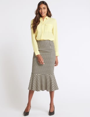 Dogtooth Check Fishtail Midi Skirt M S Collection M S