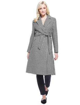 Dogtooth Long Belted Coat with Wool | M&S Collection | M&S